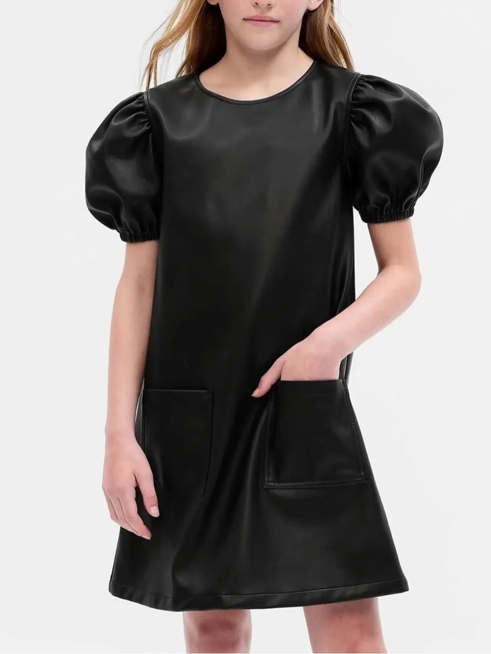 Gap Kids puff sleeve vegan leather dress size XS 4 / 5